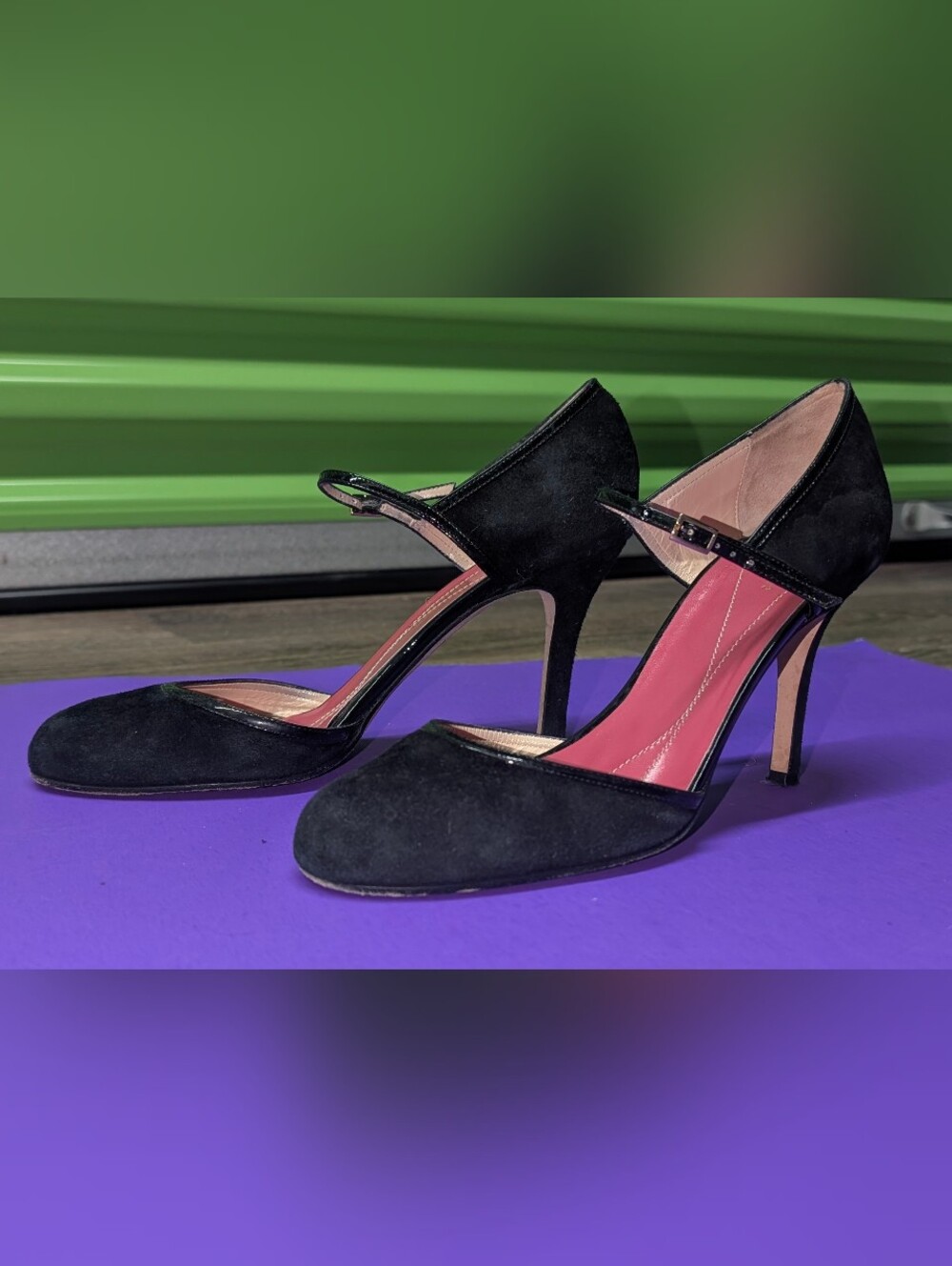Kate Spade NY Katrina Black Suede Patent Mary Jane Heels 8.5 Italy Vintage